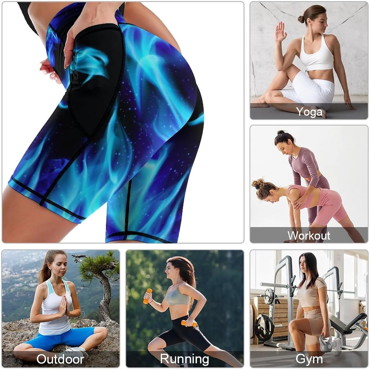Women Biker Yoga Shorts High Waist Knee Length Workout Shorts with Pockets Soft