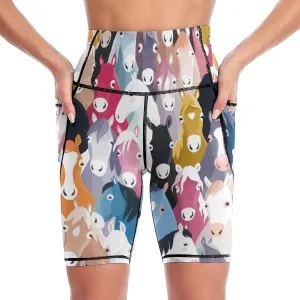 Women Biker Yoga Shorts High Waist Knee Length Workout Shorts with Pockets Soft