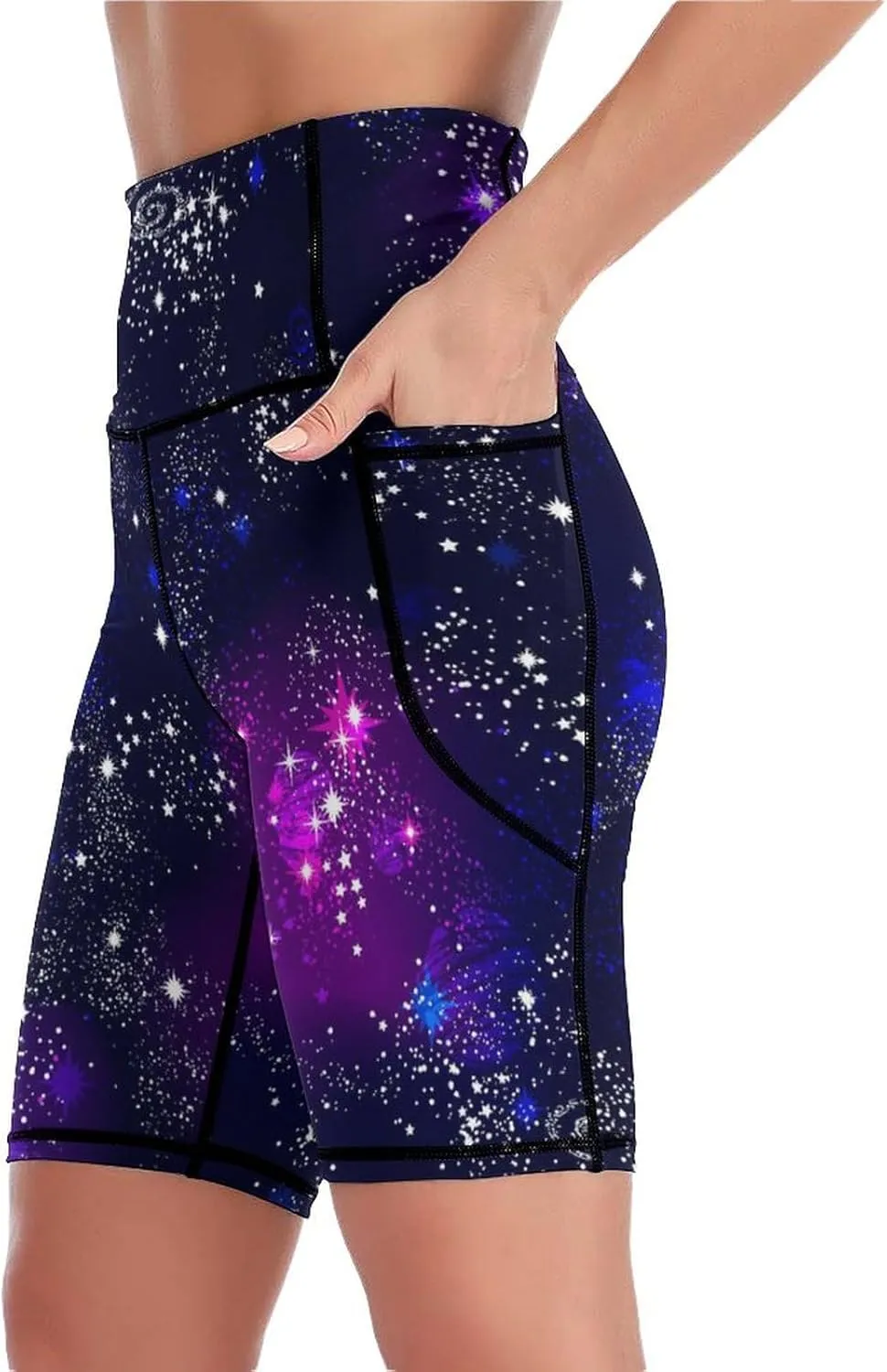 Women Biker Yoga Shorts High Waist Knee Length Workout Shorts with Pockets Soft