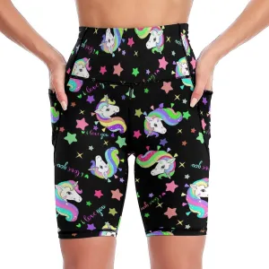 Women Biker Yoga Shorts High Waist Knee Length Workout Shorts with Pockets Soft