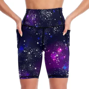 Women Biker Yoga Shorts High Waist Knee Length Workout Shorts with Pockets Soft