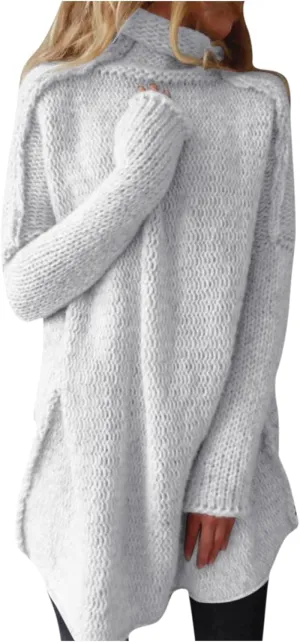 Women Oversized Turtleneck Long Batwing Sleeve Pullover Ribbed Knit Tunic Sweater Outfits 2024 Fall Trendy Clothes