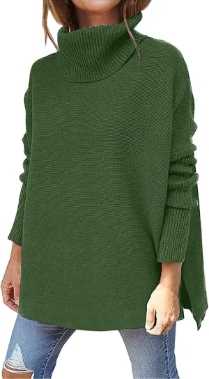 Women Oversized Turtleneck Long Batwing Sleeve Pullover Ribbed Knit Tunic Sweater Outfits 2024 Fall Trendy Clothes