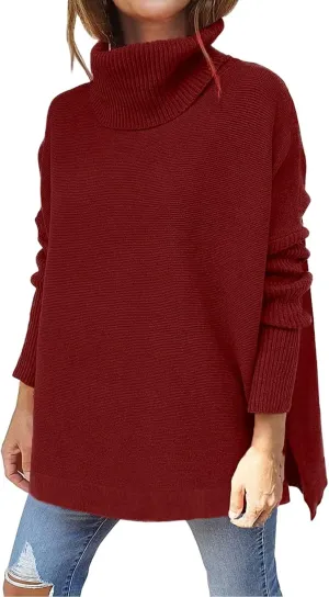 Women Oversized Turtleneck Long Batwing Sleeve Pullover Ribbed Knit Tunic Sweater Outfits 2024 Fall Trendy Clothes