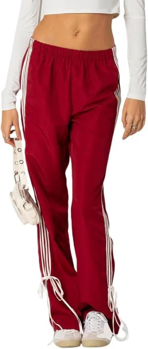 Women 's Parachute Pants Elastic Waist Baggy Wide Leg Track Pants 80s Y2K Side Bow Tie Cargo Pants Jogger Sweatpants