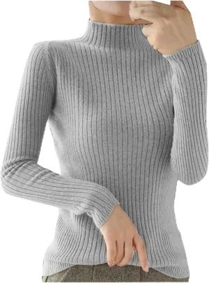 Women Turtle Neck Tops Cable Knitted Sweater Fitted Sweater Long Sleeve Solid Tops Fashion Sweaters for Women Trendy