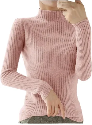 Women Turtle Neck Tops Cable Knitted Sweater Fitted Sweater Long Sleeve Solid Tops Fashion Sweaters for Women Trendy