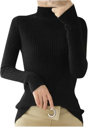 Women Turtle Neck Tops Cable Knitted Sweater Fitted Sweater Long Sleeve Solid Tops Fashion Sweaters for Women Trendy