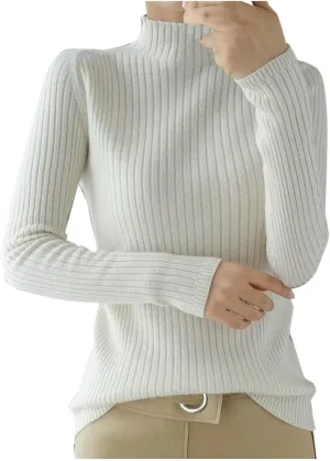 Women Turtle Neck Tops Cable Knitted Sweater Fitted Sweater Long Sleeve Solid Tops Fashion Sweaters for Women Trendy