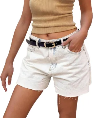 Women Vintage 5'' Denim Shorts, Fashion Mid Waist Baggy Palazzo Shorts Casual Comfy Going Out Jean Short with Pockets