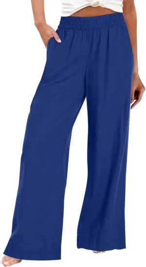 Women Wide Leg Pants High Waisted Cotton Linen Palazzo Lounge Pant Business Casual Paperbag Trousers with Pocket