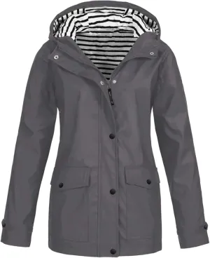 Women Zip Up Rain Jacket, Fashion Hooded Waterproof Outdoor Travel Climbing Hiking Raincoat Windbreaker Outwear