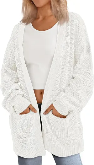 Womens 2024 Casual Fall Long Sleeve Open Front Waffle Knit Draped Cozy Cardigan Sweaters Outerwear with Pockets