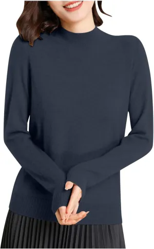 Women's 2024 Fall Long Sleeve Shirts Slim Fit Crew Neck Solid Knit Sweaters Casual Basic Tee Tops
