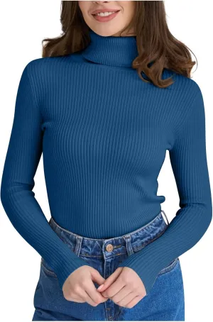 Women's 2024 Fall Long Sleeve Turtleneck T Shirt Ribbed Knit Sweater Slim Fit Basic Casual Fitted Basic Tee Tops