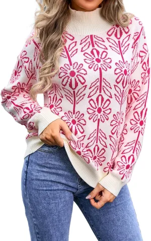 Women's 2024 Fall Turtleneck Batwing Long Sleeve Pullover Sweater Ribbed Knit Casual Soft Oversized Jumper Tops