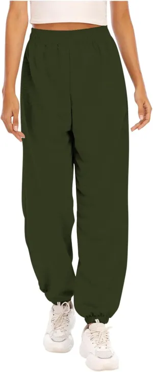 Women's Active High Waisted Sports Gym Athletic Fit Jogger Sweatpants Baggy Lounge Pants Outwear Trousers