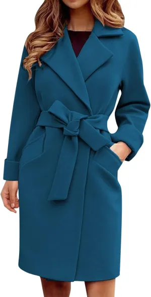 Women's Big Notch Lapel Single Breasted Mid-Long Wool Blend Coat Wool Coat Warm Jacket