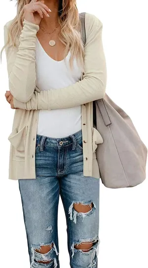 Womens Cardigan Sweaters Lightweight Open Front Button Long Sleeve Cardigan Casual Cable Knit Winter Outerwear Coats