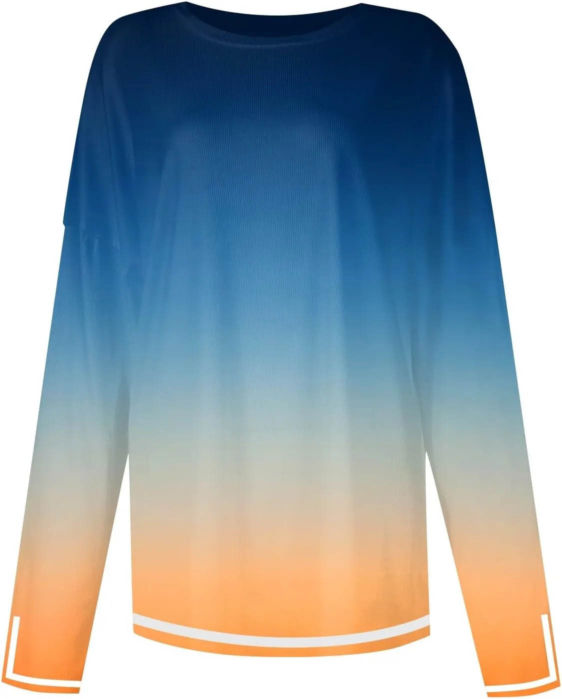 Women's Casual Long Sleeve Fall Sweaters Round Neck Solid Color Gradient Loose Split Top Pullover Loose Fit Jumper