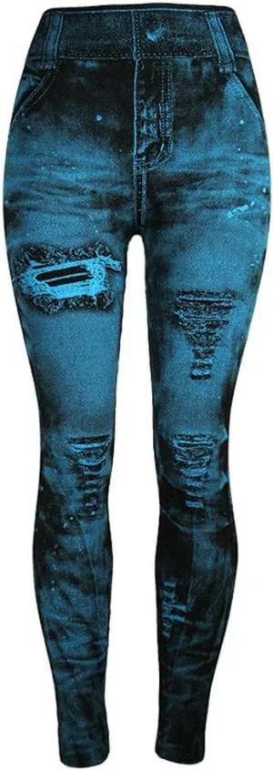 Women's Casual Skinny Jeans Ripped Distressed High Rise Stretch Pull On Butt Lifting Jegging Fitted Denim Ankle Jeans