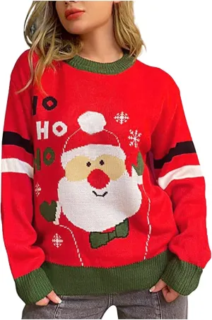 Women's Christmas Sweater Funny Christmas Tree Ugly Pullover Snowflake Long Sleeve Knitted Jumper Tops Shirt