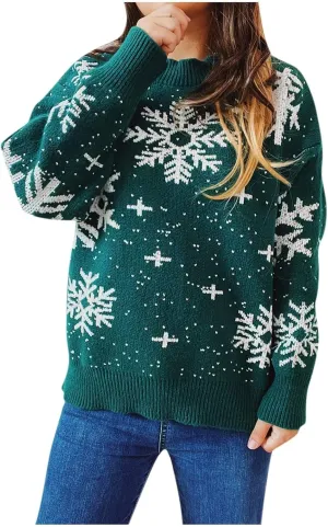 Women's Christmas Sweater Funny Christmas Tree Ugly Pullover Snowflake Long Sleeve Knitted Jumper Tops Shirt