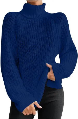 Women's Chunky Cable Knit Sweaters Fall Trendy Turtle Neck Long Sleeve Tunic Tops Winter Cowl Neck Warm Pullover