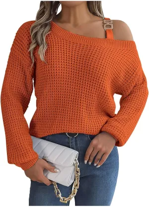 Women's Cold Shoulder Pullover Sweater Tops Long Sleeve Neck Fall Tunic Shirts Trendy Dressy Cute Blouse Plus Size