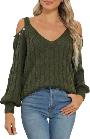 Women's Cold Shoulder Pullover Sweater Tops Long Sleeve Neck Fall Tunic Shirts Trendy Dressy Cute Blouse Plus Size