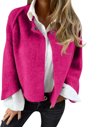 Women's Cropped Jackets Wool Blend Pea Coat Open Front Long Sleeve Fleece Cardigan Elegant Shawl Cape Cloak