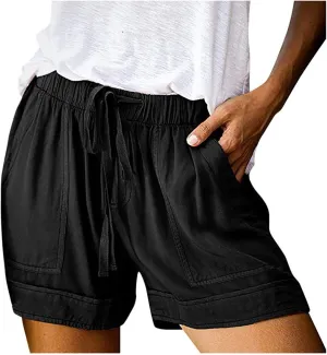 Women's Drawstring Shorts Summer Casual Comfy Shorts Elastic Waist Baggy Shorts with Pocket Trendy Cute Short Pants