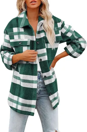 Women's Flannel Plaid Shacket Jackets Long Sleeve Button Down Shirts Jacket Coats Fall Winter Outfits for Women 2024