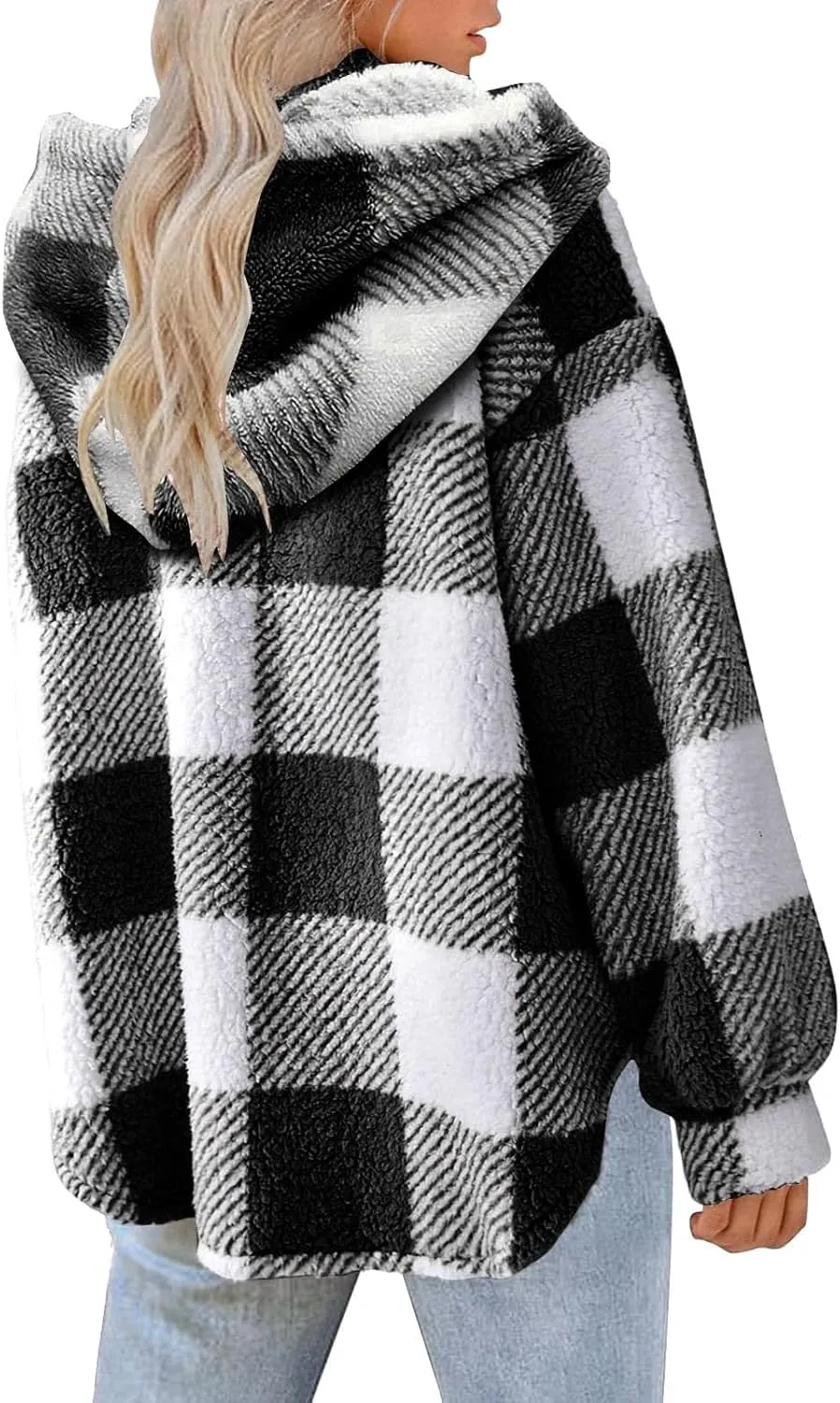 Womens Flannel Shacket Jacket Hooded Jackets Up Button Cardigan Trendy Plaid Fuzzy Outerwear Womens Long Flannel