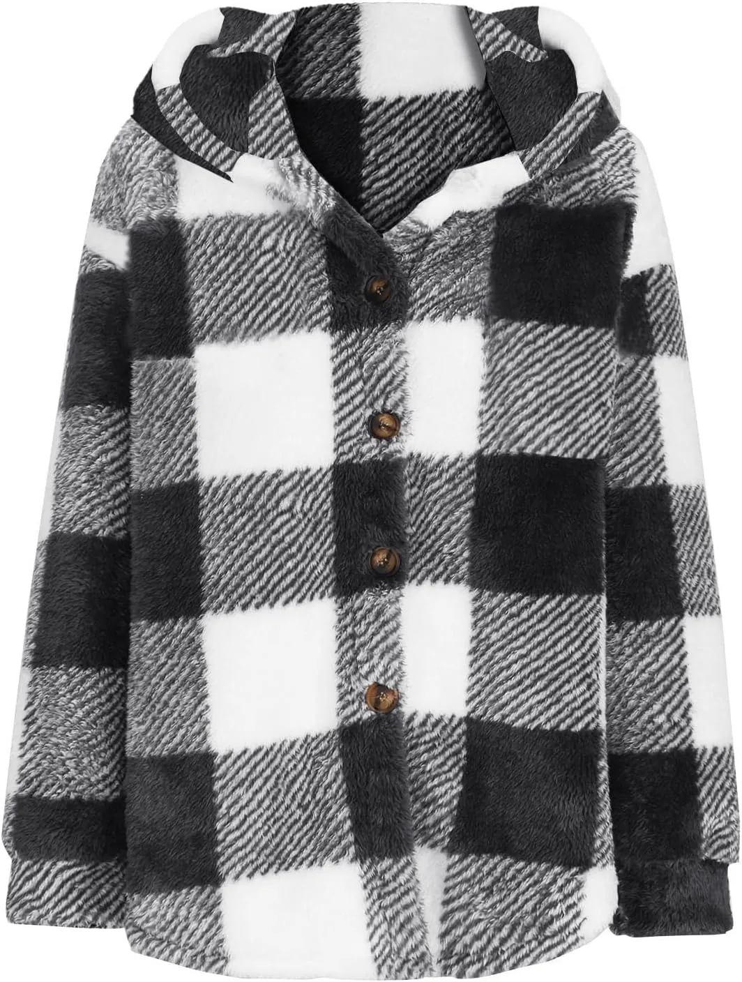 Womens Flannel Shacket Jacket Hooded Jackets Up Button Cardigan Trendy Plaid Fuzzy Outerwear Womens Long Flannel