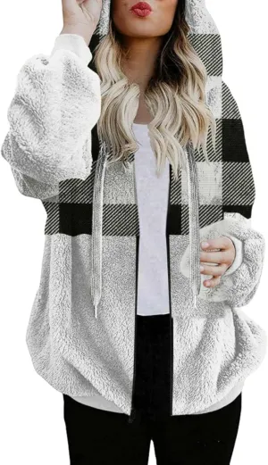 Womens Flannel Shacket Jacket Hooded Jackets Up Button Cardigan Trendy Plaid Fuzzy Outerwear Womens Long Flannel