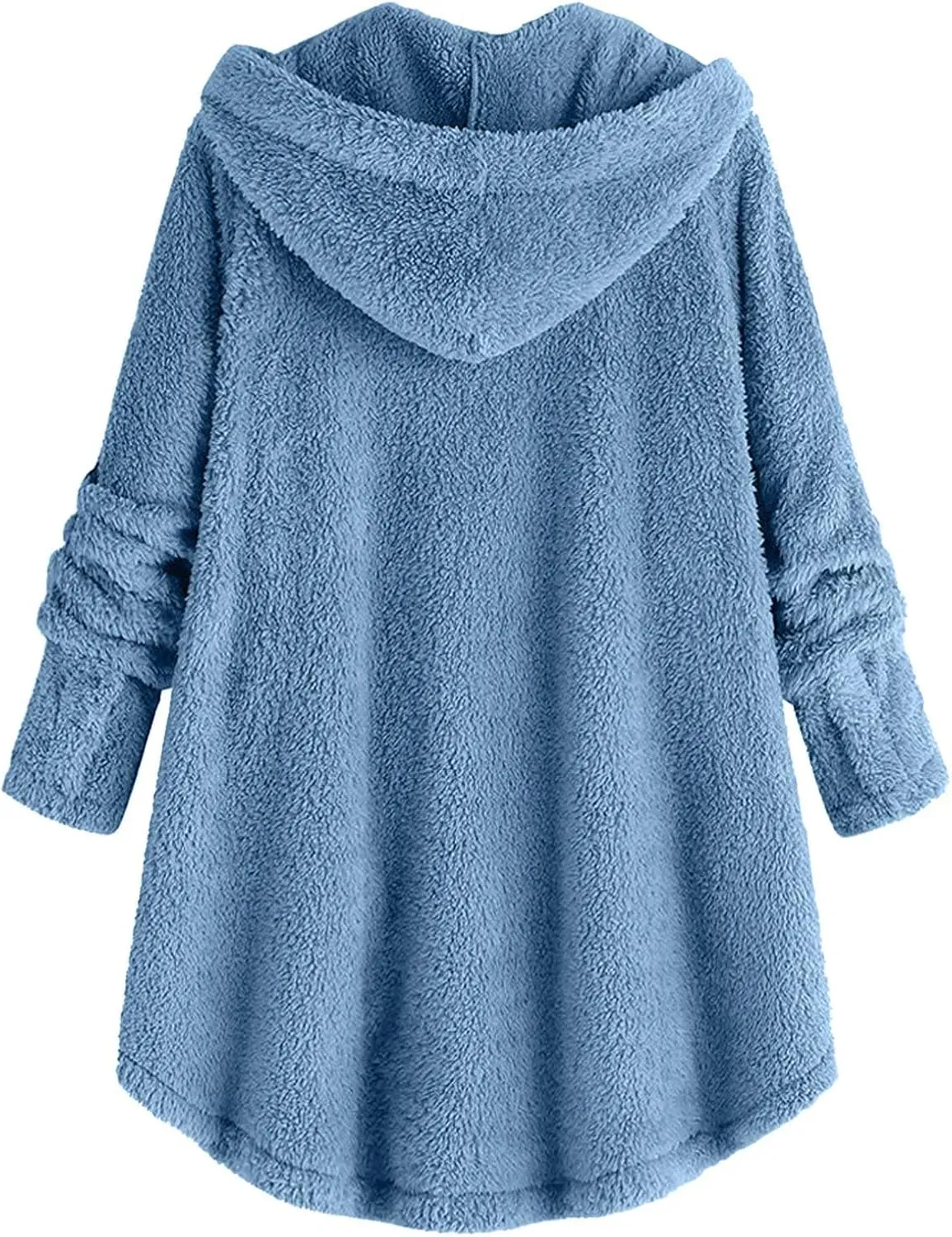 Womens Fleece Jackets Oversized Hooded Sherpa Coat Button Open Front Fuzzy Cardigan Jacket Winter Plus Size Outwear