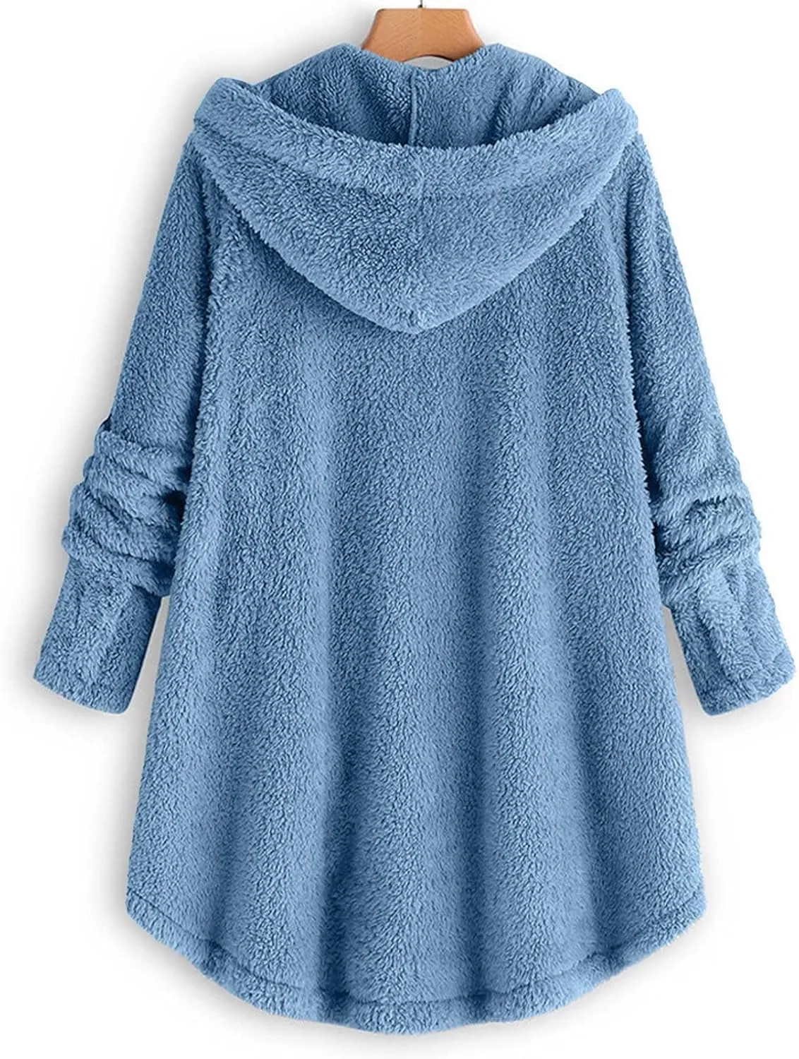 Womens Fleece Jackets Oversized Hooded Sherpa Coat Button Open Front Fuzzy Cardigan Jacket Winter Plus Size Outwear