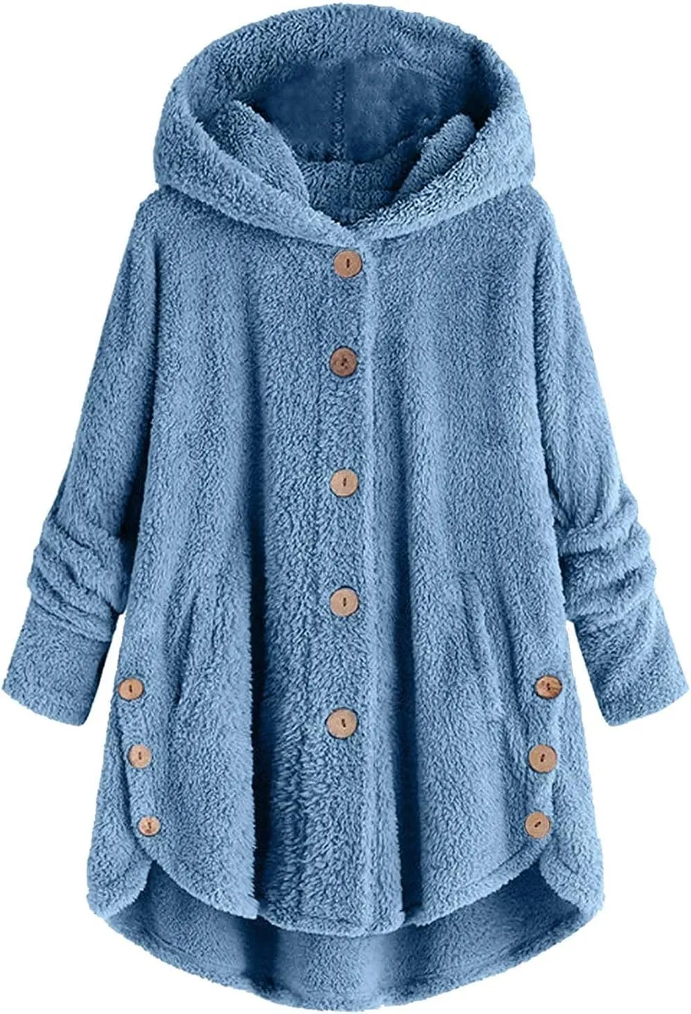 Womens Fleece Jackets Oversized Hooded Sherpa Coat Button Open Front Fuzzy Cardigan Jacket Winter Plus Size Outwear