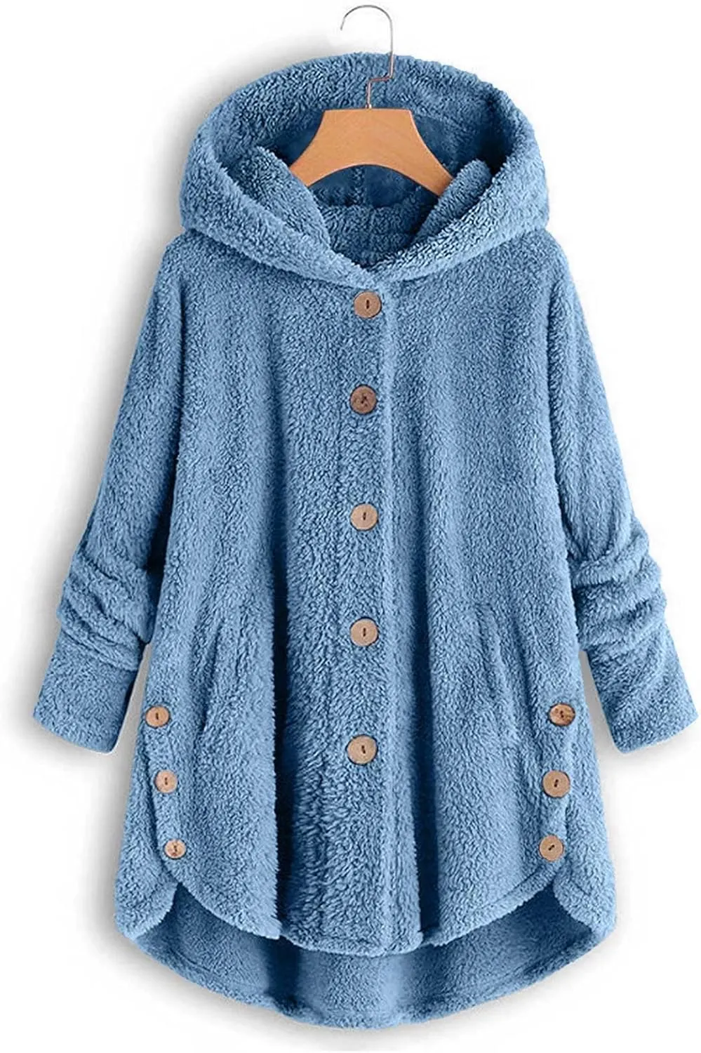 Womens Fleece Jackets Oversized Hooded Sherpa Coat Button Open Front Fuzzy Cardigan Jacket Winter Plus Size Outwear