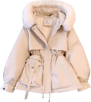 Womens Fleece Lined Parka Winter Coat Fashion Hooded Zip Up Thicken Anorak Jackets with Pockets Fur Hood Overcoat