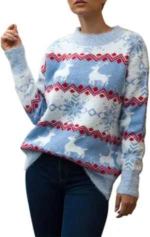 Women's Funny Christmas Tree Ugly Pullover Sweater Snowflake Long Sleeve Shirt Fall Lightweight Blouse Tops
