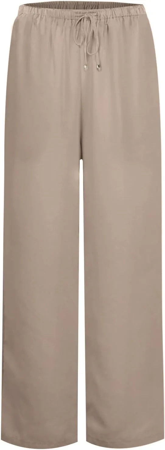 Womens Gauze Pants Cotton Linen Summer Flowy High Waisted Beach Palazzo Pants Lightweight Paperbag Pants with Pocket