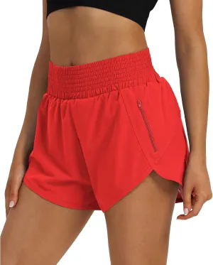 Women's High Waist Athletic Shorts Quick Dry Sporty Workout Running Shorts for Women with Zipper Pocket
