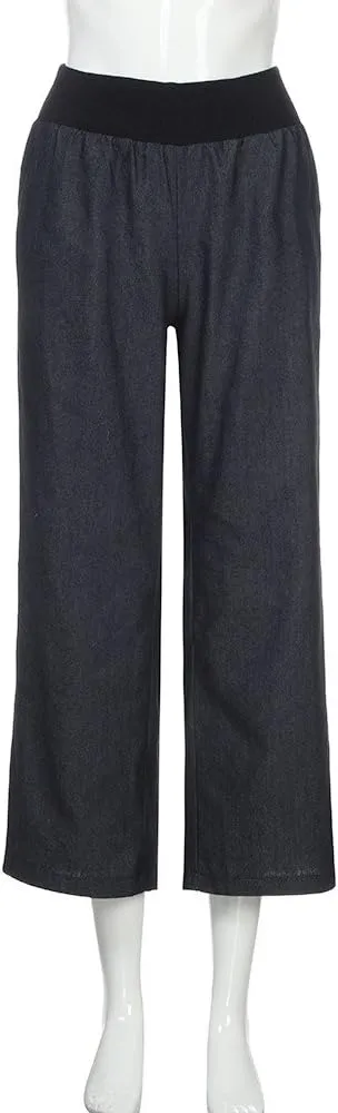Women's High Waist Pants Loose Solid Color Wide Leg Pants Casual Straight Leg Trousers Pants