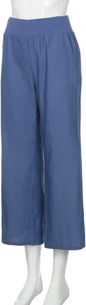 Women's High Waist Pants Loose Solid Color Wide Leg Pants Casual Straight Leg Trousers Pants