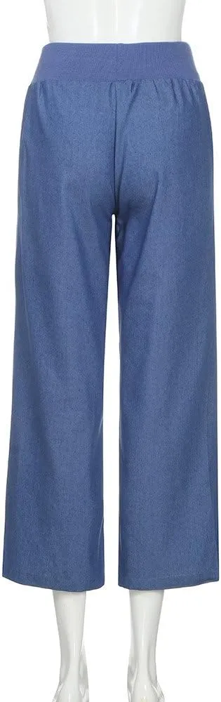 Women's High Waist Pants Loose Solid Color Wide Leg Pants Casual Straight Leg Trousers Pants