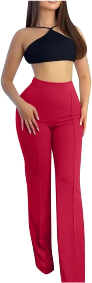 Women's High Waist Solid Suit Pants Casual Straight Wide Leg Trousers Simple Trendy Fitted Flared Pant Hip Lift Yoga Pants