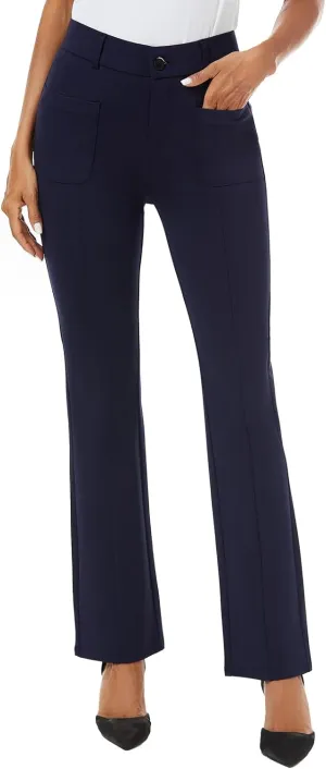 Women's High Waist Stretchy Bootcut Dress Work Slacks Pants with Pockets