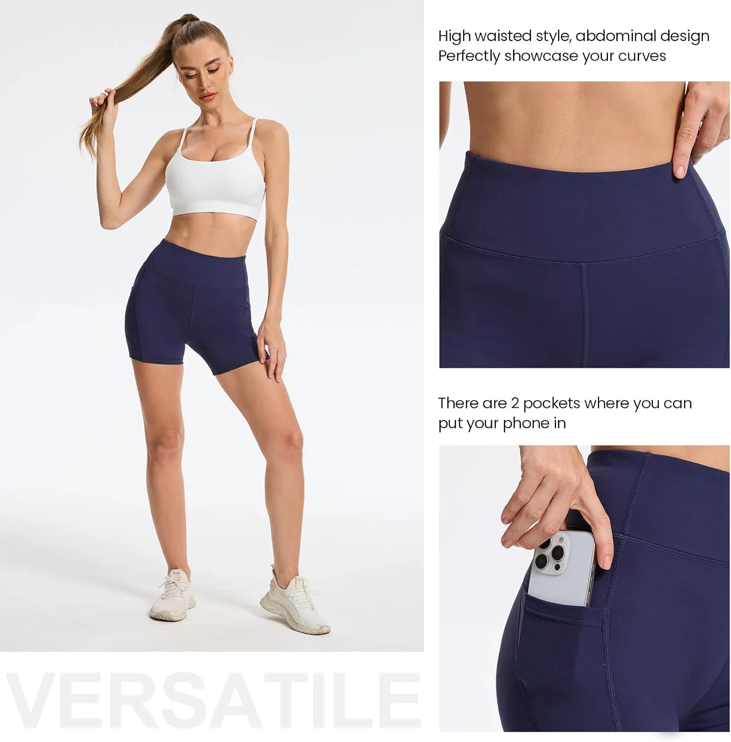 Women's High Waist Workout Shorts Breathable Dolphin Split Elastic Lounge Yoga Shorts with Pockets